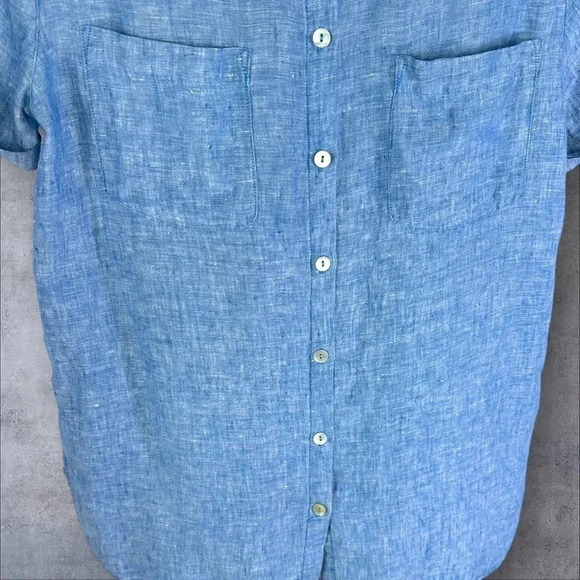 Christian Siriano Blue Linen Short Sleeve Button Down Size Small Beach Breezy - Picture 5 of 8